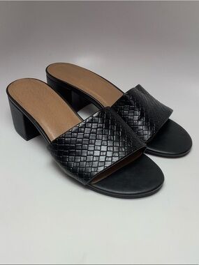 Black Woven Slide Block Heel Sandals - Women's 9W